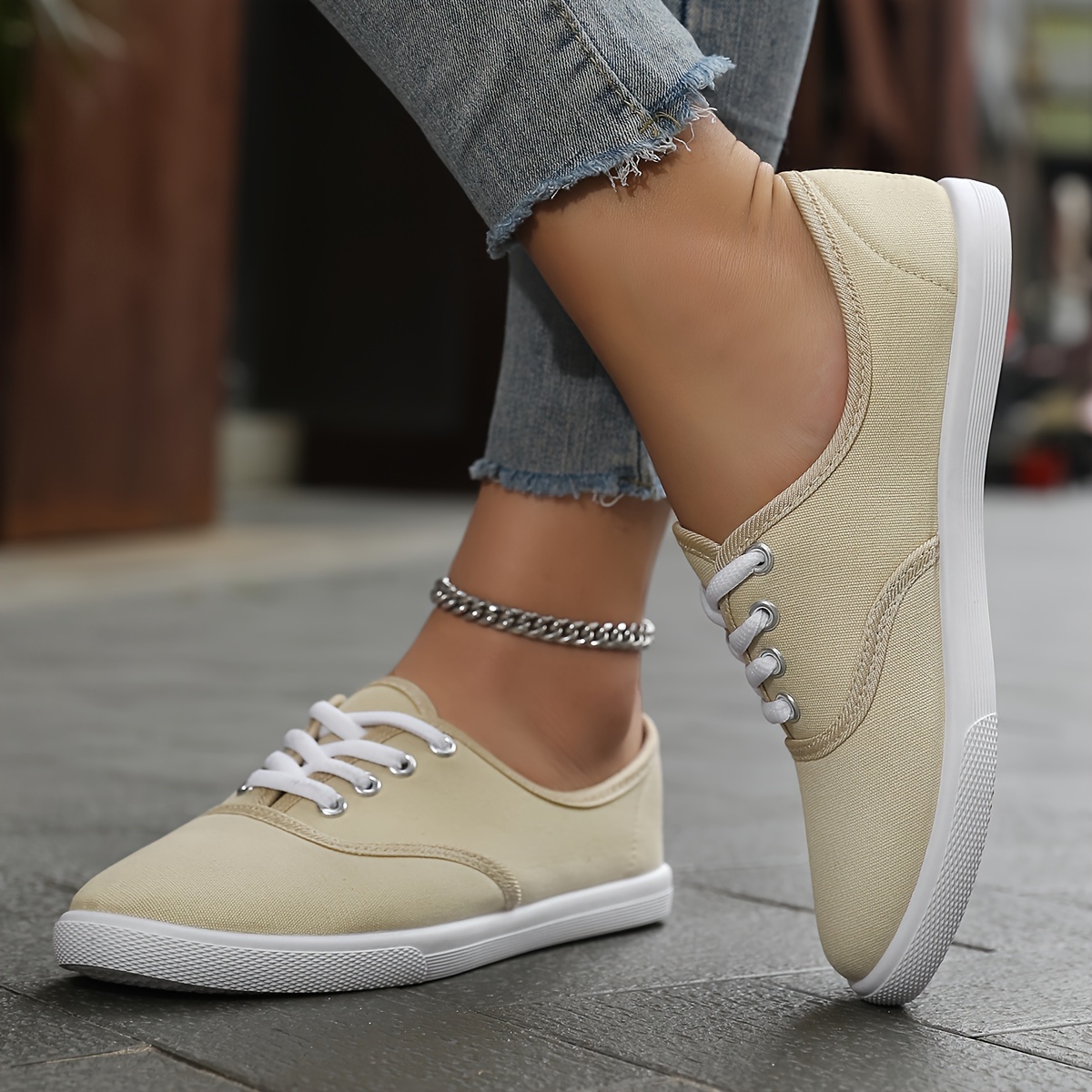 Women’s lace-up color balance canvas online shoes