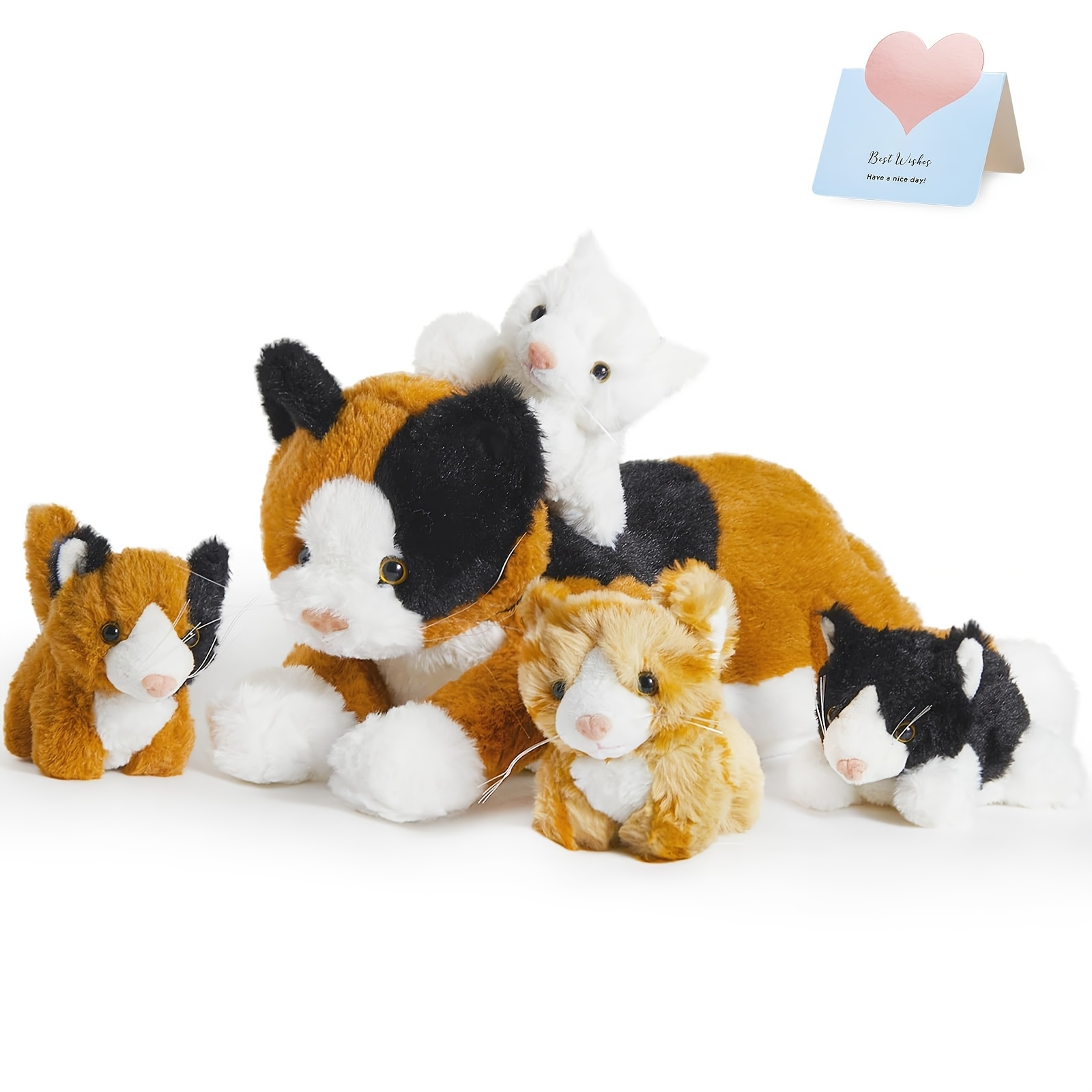 TEMU 17 Inch 5pcs Kitten Plush Toys, Cute And Soft Stuffed Animals About Mother Cat And 4 Plush Kittens, Cats And Babies, Kitten Surprise,