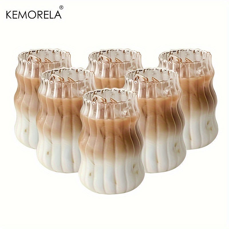 

Kemorela 4/6pcs 17oz Irregular Shaped Drinking Glasses, Wavy Clear Glass Water Cups, Iced Coffee, Cute Drinking Cups, Multipurpose Drinkware, Home Kitchen Items 500ml