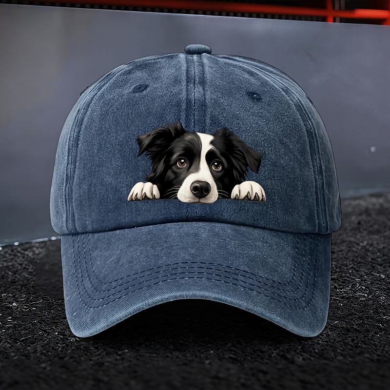 TEMU 1pc, Vintage Washed Hat Featuring Border Collie, Men Women Solid Baseball , Suitable For , Ideal Gift For Weddings, Parties, And Birthdays, Dog