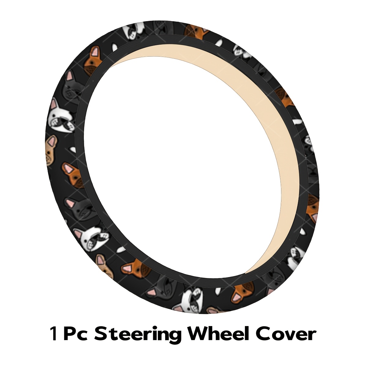TEMU Cute Dog - Head Steering Wheel Cover, Durable & Stylish Design, Universal Fit Cars, Suvs, Trucks, Car Interior Accessories For Women Men, No