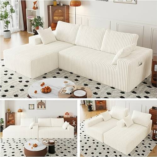 108 modular l shape sectional sofa comfy corduroy boneless design deep seat side pockets no color