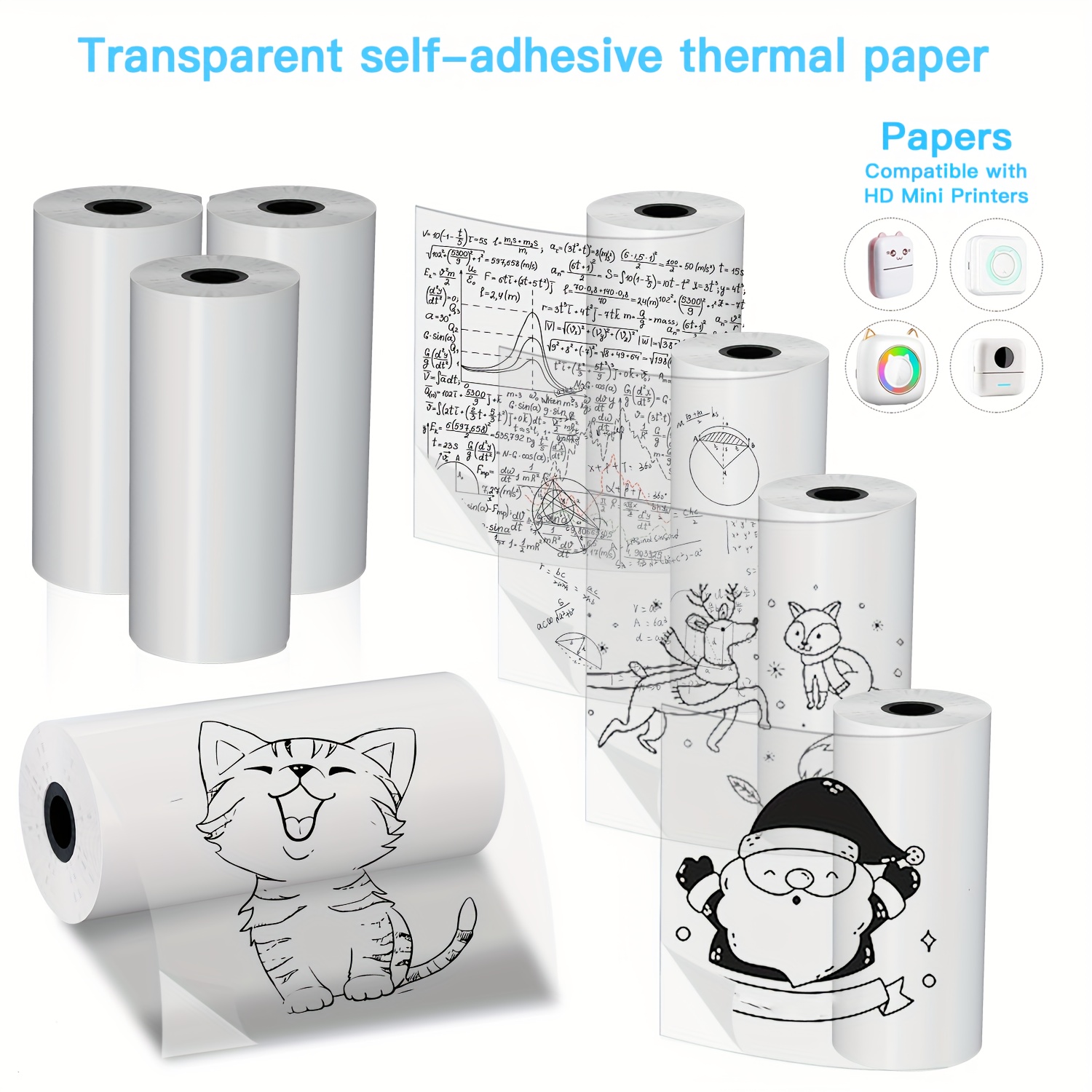 

Transparent Self-adhesive Thermal Paper Rolls: 57mm X 2.5mm, Compatible With Most Mini Printers - No Battery Included