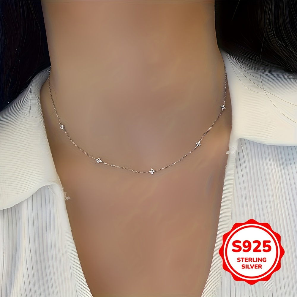 

2.6g 925 Sterling Silvery Exquisite Synthetic Zirconia Necklace Clavicle Chain Anniversary Valentine's Day Party Gift For Girlfriend