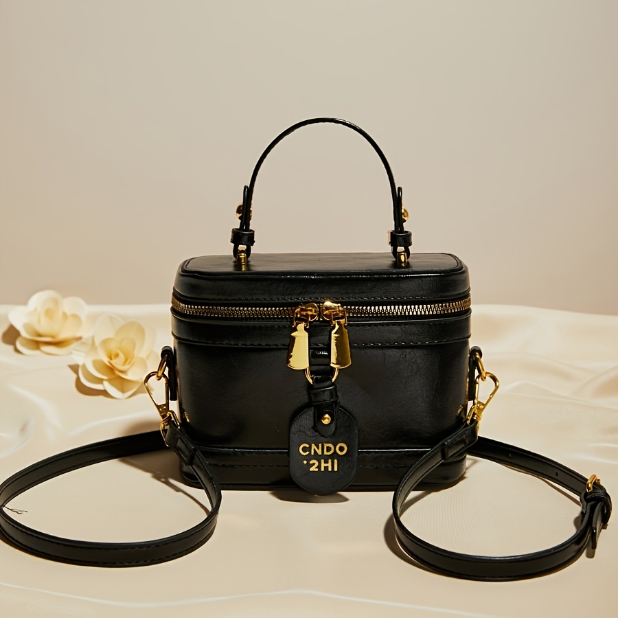 Image of Women's Shoulder Bag, Fashionable New Elegant Solid Color Handheld Square Bag, Mini Pu Bag, Wine Red Bag, Letter Pattern Box Bag, Suitable For Travel, Shopping, Gatherings, Parties, And Commuting