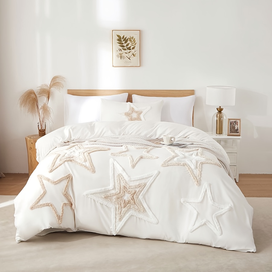 Image of 2/3pcs Nordic Bohemiains Tufted Colorful Bedding Cover Set Tufted Soft Microfibre Bedding Two/3pcs Set, With Zip 1 Duvet Cover And 1/2 Envelope Pillowcase Multiple Color Sizes Suitable For