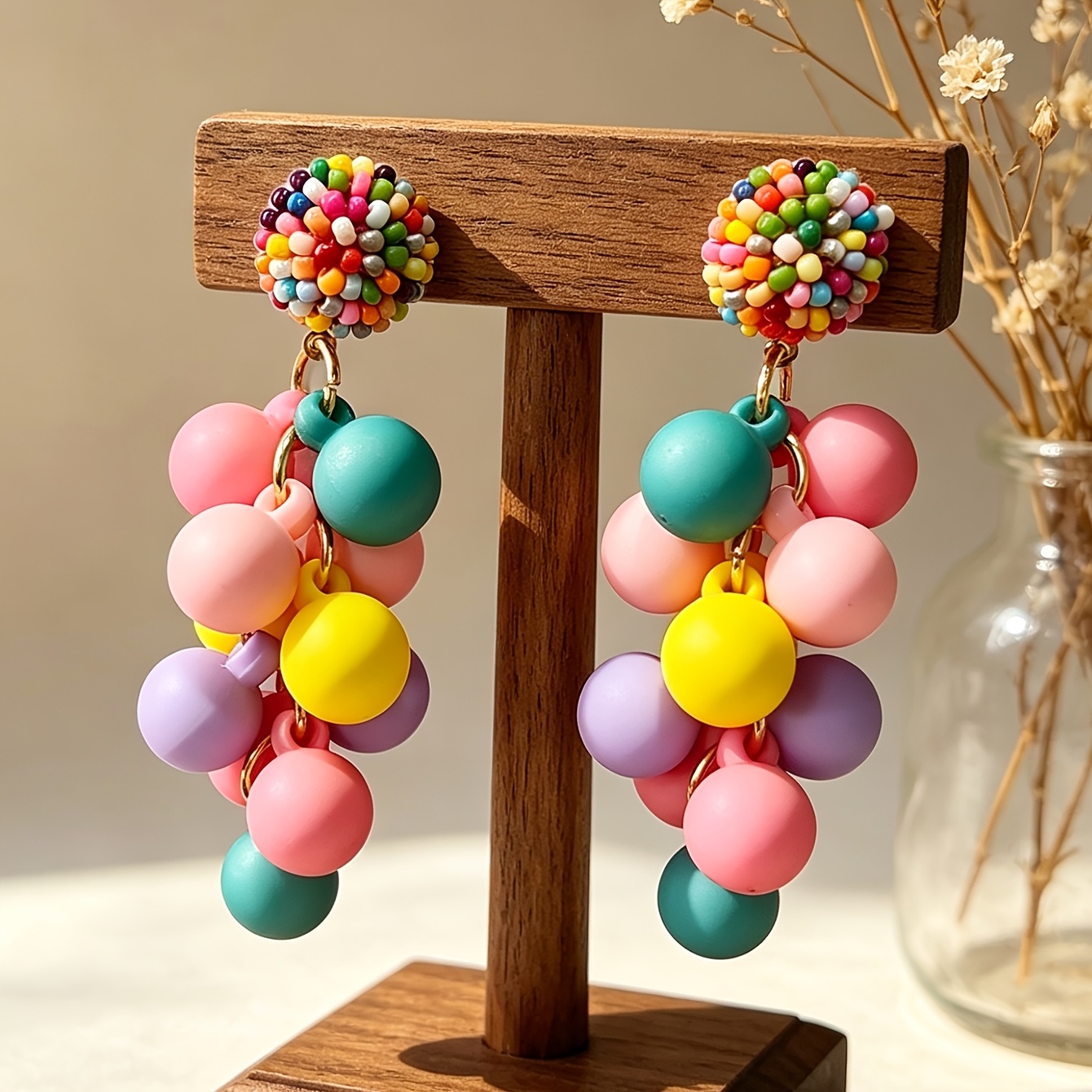 TEMU Par de Aretes Dulces y con Cuentas de Globos para Mujer, Accesorio para Fiestas, , Vacaciones y Compras