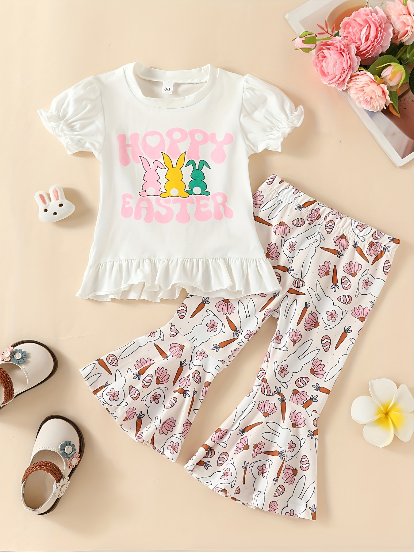 Short sleeves floral bunny tunic leggings girls easter outfits – Western  kids clothes