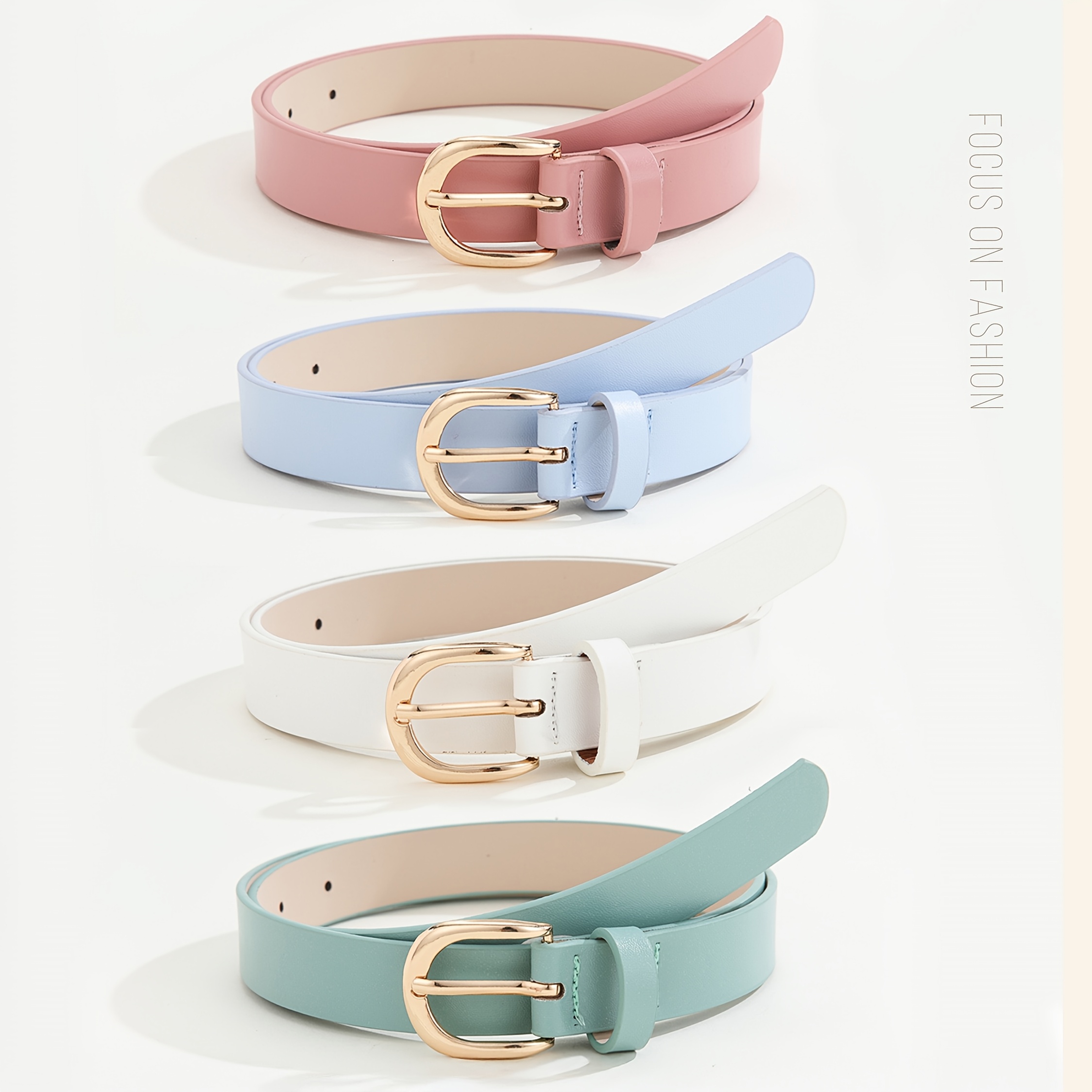 TEMU Set Of 4 Women's Belts Featuring Golden Design, Handcrafted For A Luxurious And Fashionable Look. A Versatile Accessory That Pairs Well With