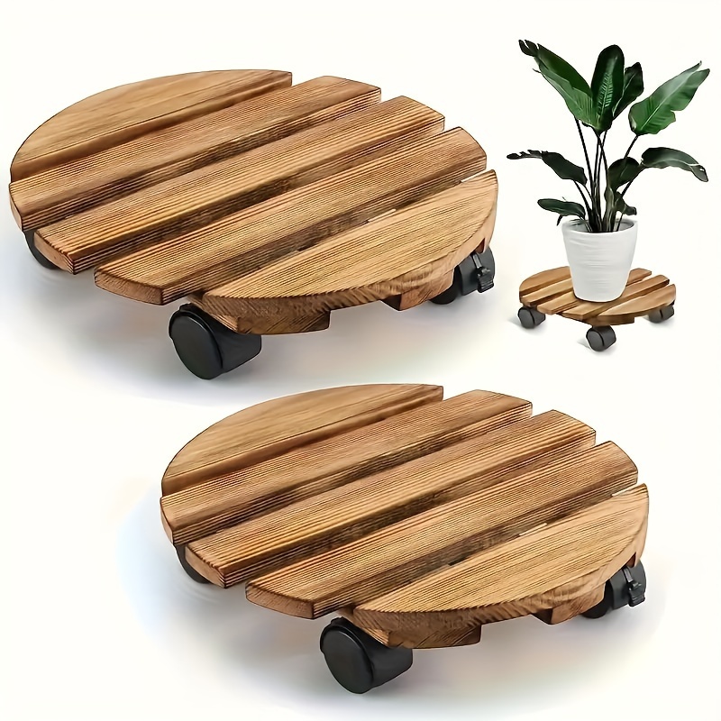 

2-pack Heavy Duty Solid Wood Round With Casters - Thickened Plant Stand For Easy Indoor Movement, Ideal For Large Potted Plants