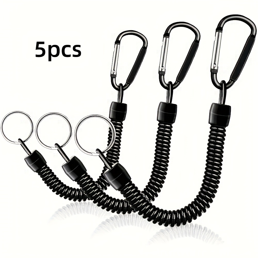 Image of 1 Set Of 5pcs Black Keychains, Length Extensible From 8.46in To 47in, Built-in Steel Wire, Lanyard