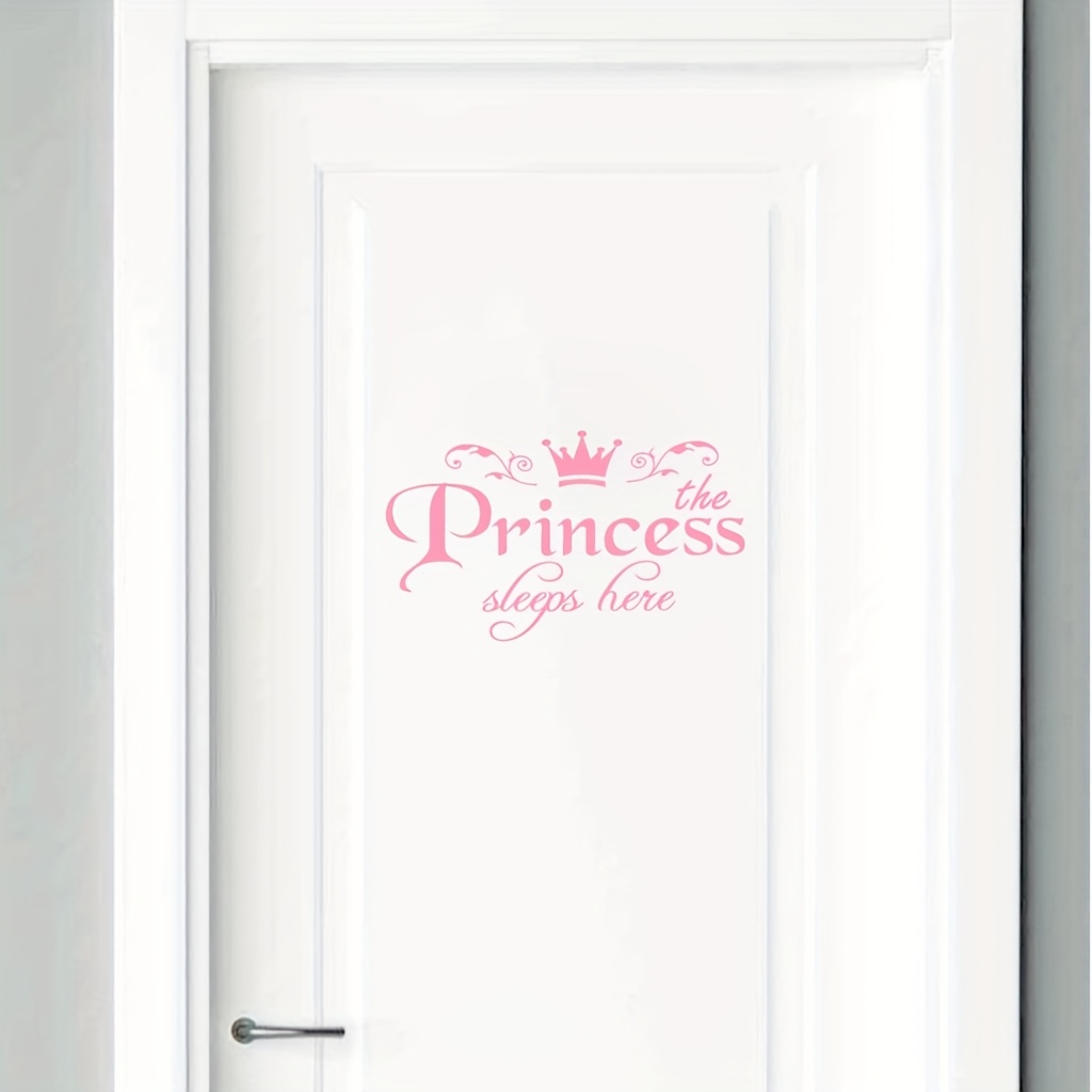 Here Door Decal - Pink Crown & Script Design, Self-adhesive Pvc, Reusable, Contemporary Style For Home Decor, Room Decor