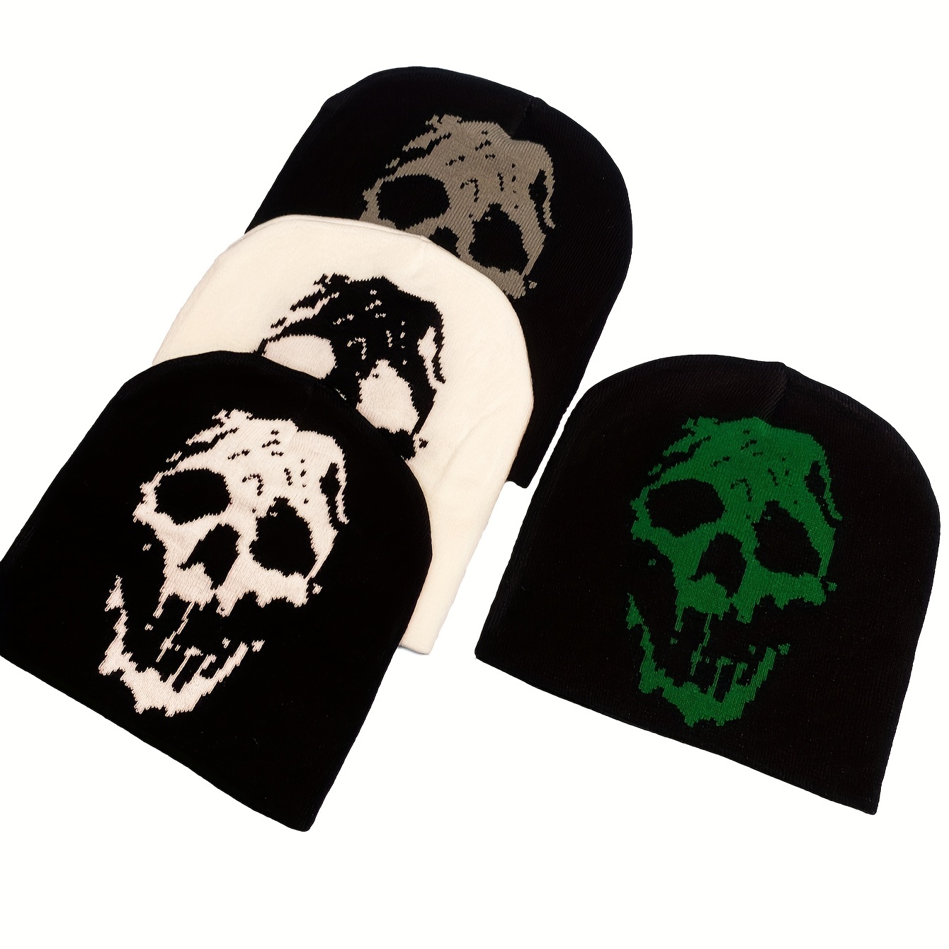 women's skull print y2k acrylic knit beanie hat elastic - Temu