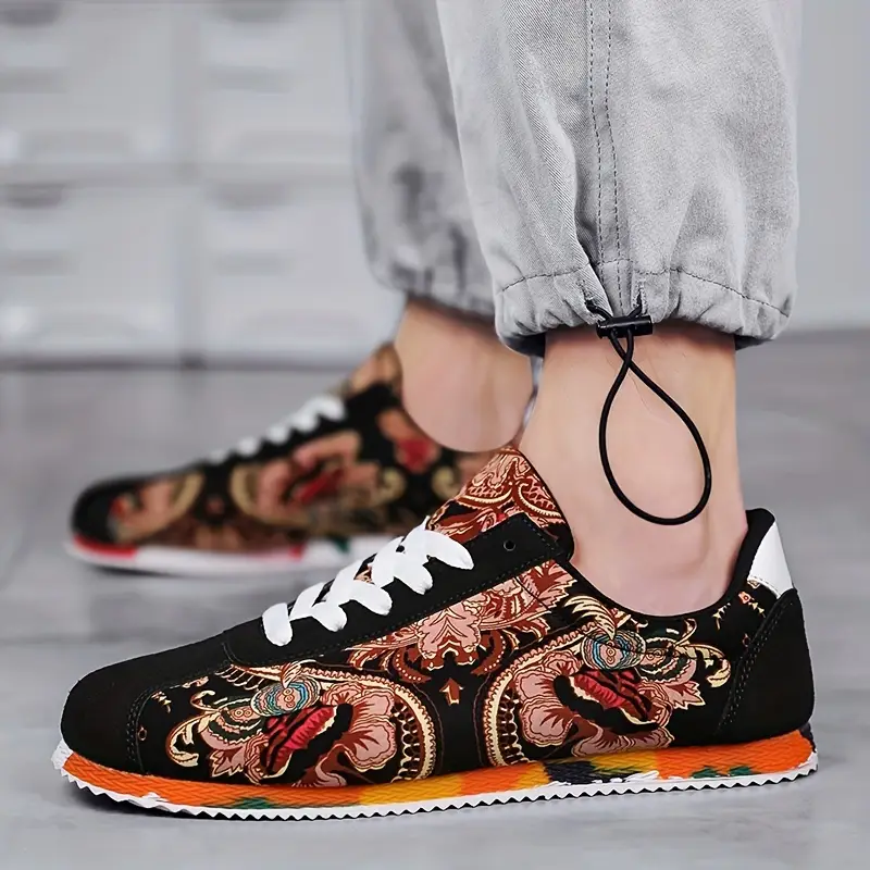 flowers pattern trendy low top jogging shoes mens comfy lace up sneakers for outdoor walking workout traveling details 4
