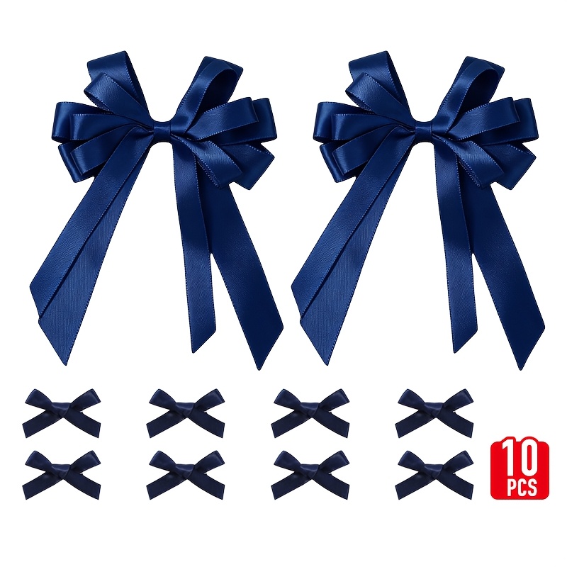TEMU 10pcs Navy Blue Hair Clip Set, College Style Ribbon Bow Hair Tie Mini Bow Hair Clip, Ponytail Headband, Back To Hair Accessory, Graduation