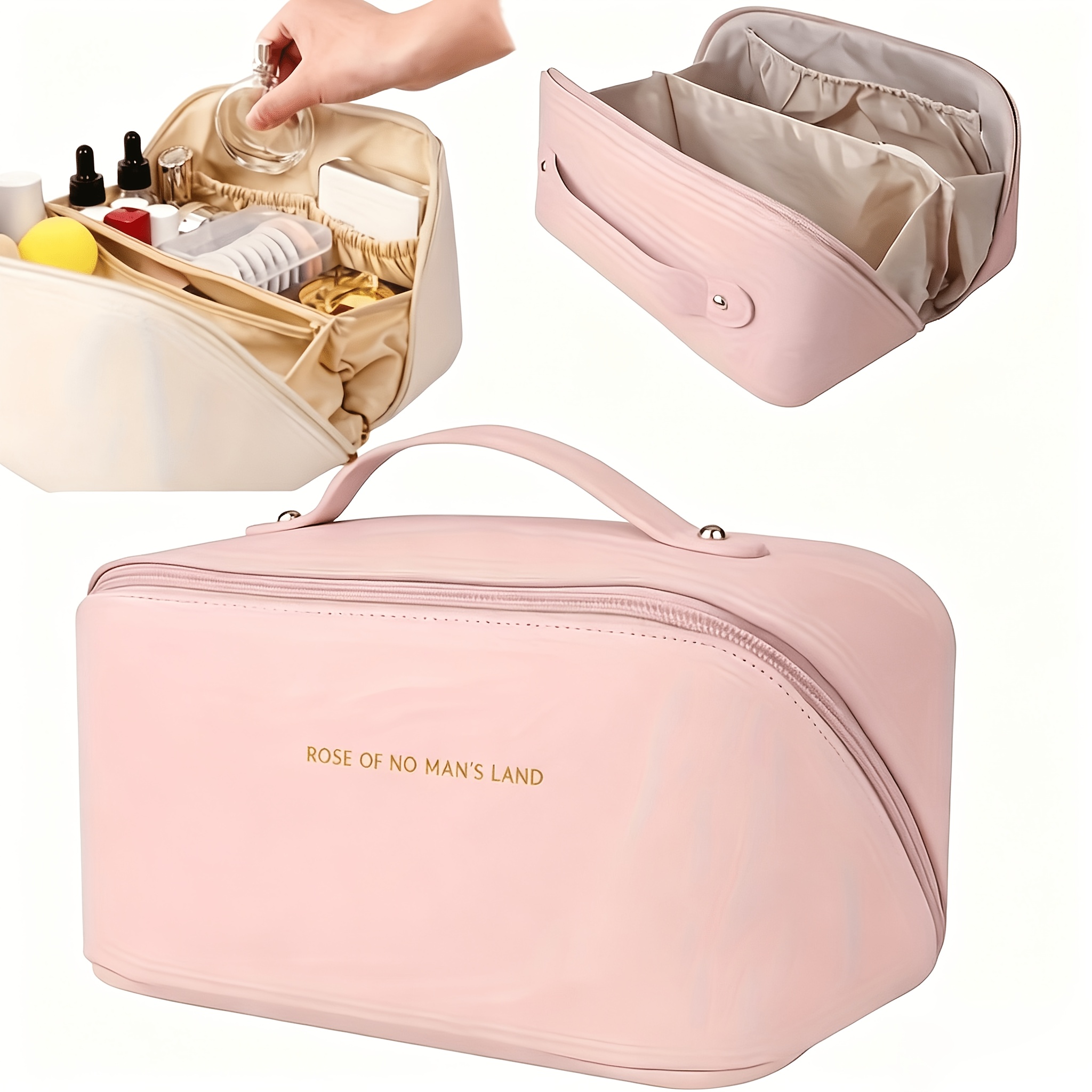 TEMU Tsa-approved Large Capacity Expandable Travel Organizer Bag - Makeup And Toiletry Bag With Zippered Compartments, Pinkish Appearance, Suitable