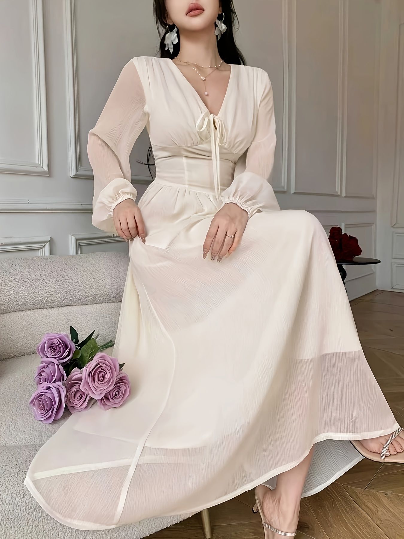 chinese dress ladies Amazon.com: Off The Shoulder Wedding Guests Dresses for Women Elegant V  Neck Long Sleeve Wrap Dress Formal Party Cocktail Dress Black : Clothing,  Shoes & Jewelry main image 1