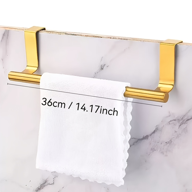 TEMU 1pc Elegant Golden Towel Bar For Cabinet Doors, Designed For Kitchens And Bathrooms, Providing A No-drill Solution For Towel Storage. This Metal