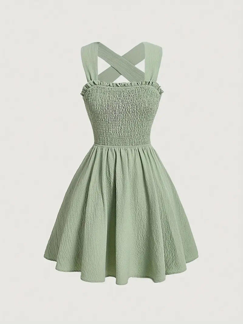 a ladys sage green casual dress edges a cross back - Temu Mauritius a ladys sage green casual dress edges a cross back - Temu Mauritius