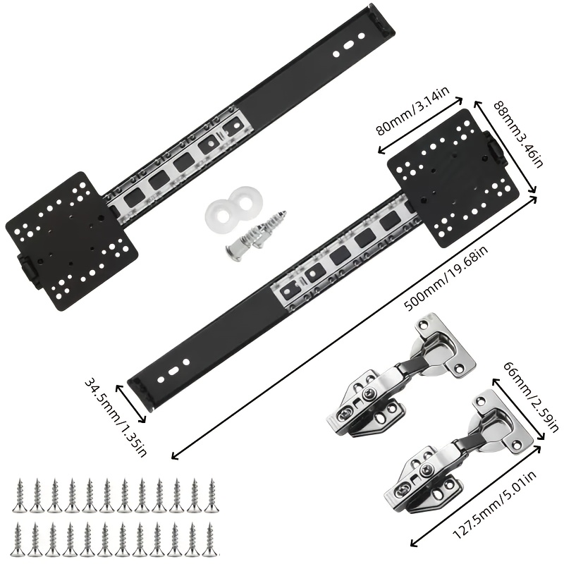 TEMU Ensemble de 4 pièces de rails coulissants et charnières pour porte pivotante, kit de porte coulissante portable, rails de pour porte pivotante,