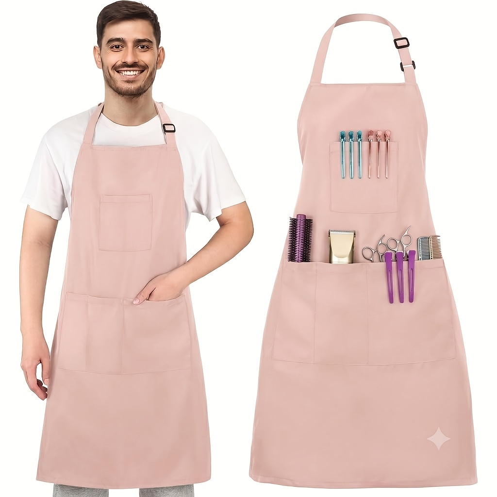 TEMU A Set Of Hairstylist Apron With 4 Pockets, Lightweight, Breathable, Wear-resistant, And 34 Inches Long, Suitable For Kitchen And Household Use,