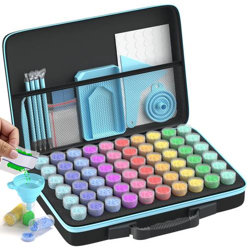 60 slots storage container for kits for adults portable bead storage boxes for diamond painting additions and tools blue