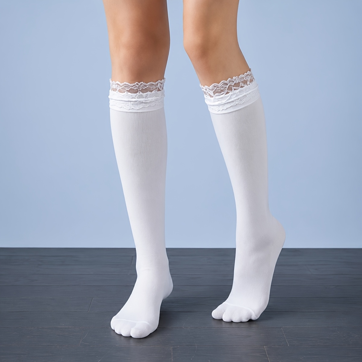 TEMU 1 Paire de Chaussettes Mi-Longues Noires/Blanches pour Femmes, Dentelle Unie, Volants, Respirantes, Anti-Transpiration, Douces, Élégantes,