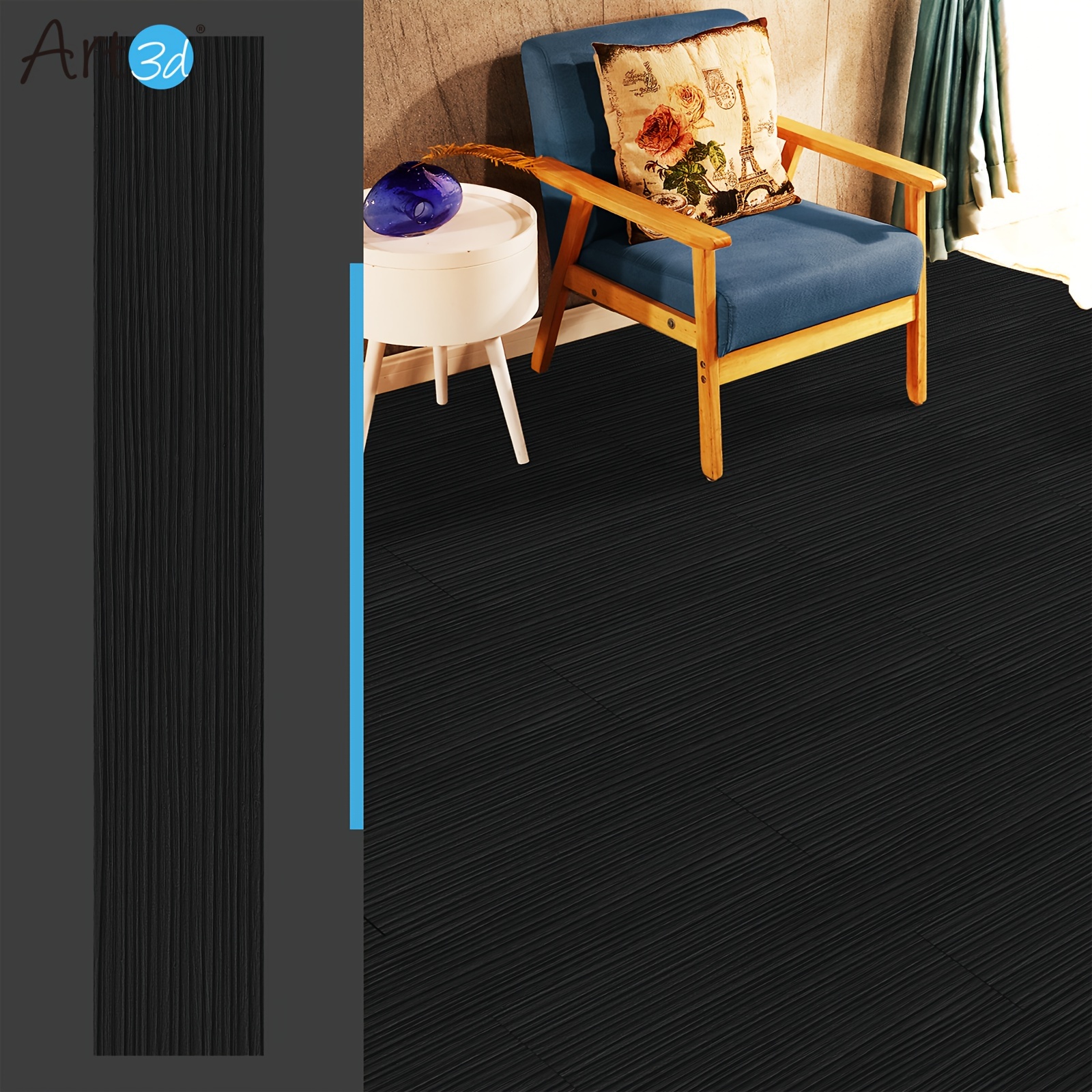

Art3d 36-pack Self-adhesive Flooring Tiles, 36" X 6" X 0.06" Luxury Vinyl Plank In Black, 54 Sq.ft/case