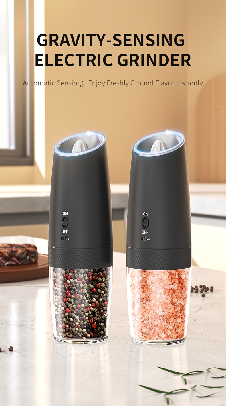 gravity electric salt and pepper grinder set usb rechargeable with built in 300mah lithium battery abs material one handed operation ideal for christmas and halloween single or   option details 0