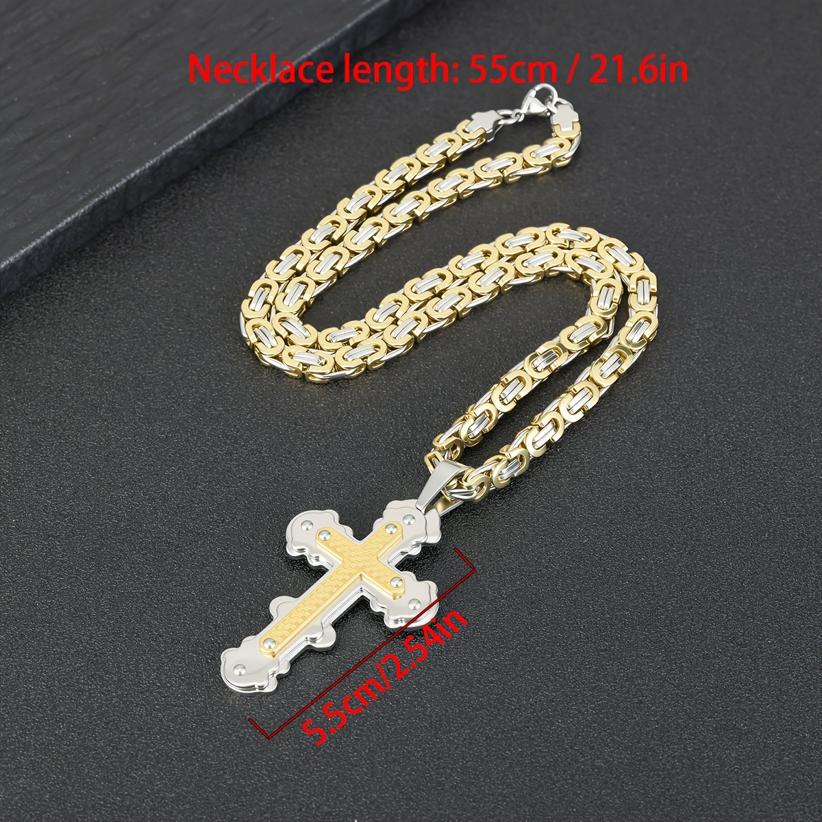 Durable 304 Stainless Steel Men's Cross Pendant Necklace