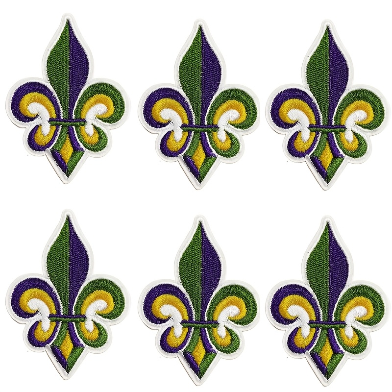 

5pcs Mardi Gras Embroidered Iron-on Designs, Mixed Color Sew Applique Repair For Clothing, Jackets, Jeans, Pants, Dress, Backpack, Hat Decorations