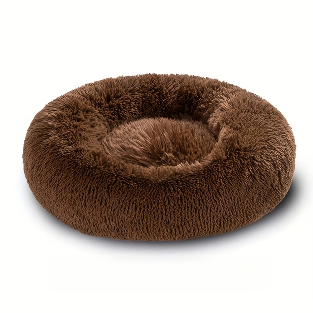 TEMU Cama para mascotas tipo donut para pelo largo, cama redonda de felpa para perros y gatos, colchoneta para dormir y relajante para la ansiedad,