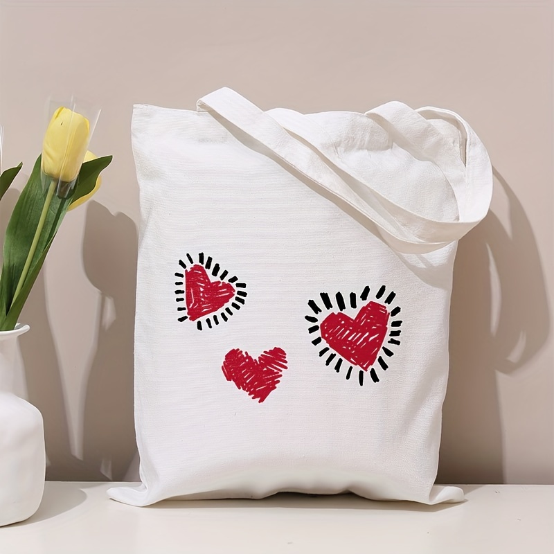 Chic Heart Pattern Canvas Tote Bag Versatile Shoulder Handbag for  Women Work, School, Shopping Beach