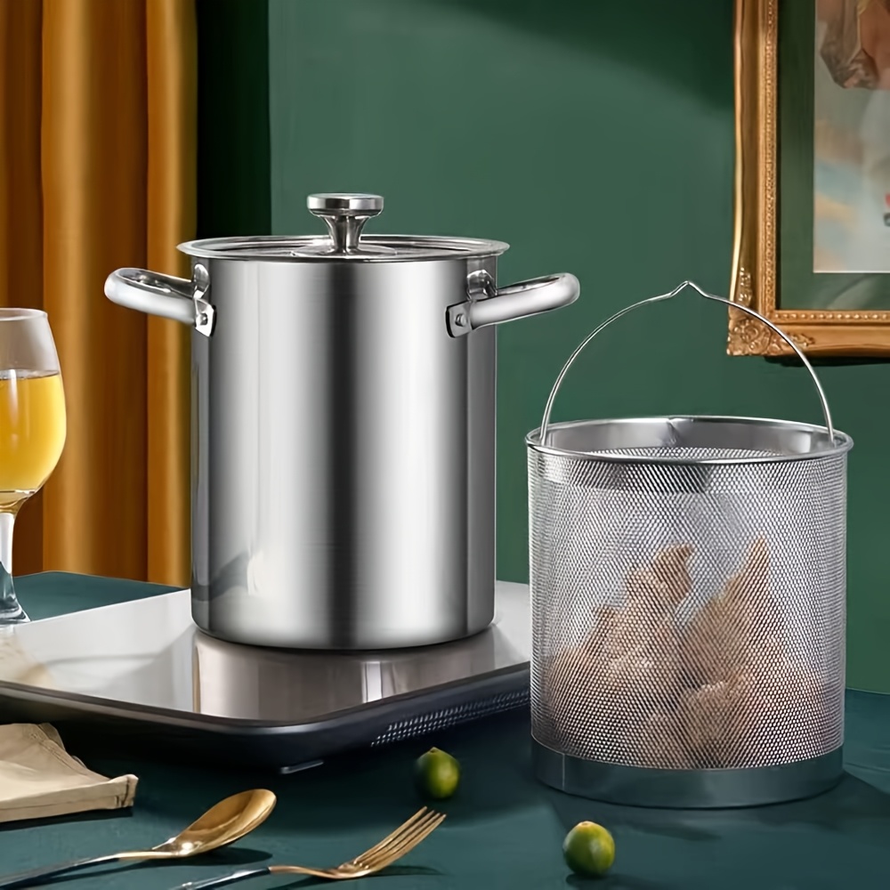 TEMU Versatile Stainless Steel Fryer Set - Compact, Multi-functional For Hot Soup, With Filter - Energy- Kitchen Appliance Ideal For & Chicken