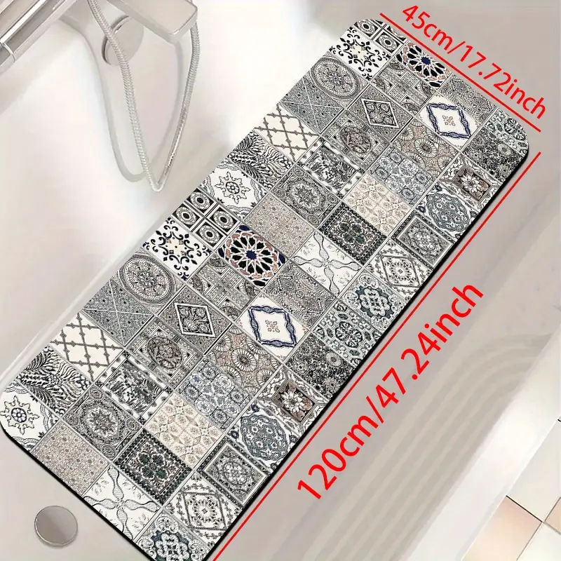 1pc diatomite bath mat classic retro tile pattern print design quick dry non slip absorbent floor mat soft and comfortable for bathroom shower laundry room bedroom doorway kitchen rug rv bathroom Product details 5