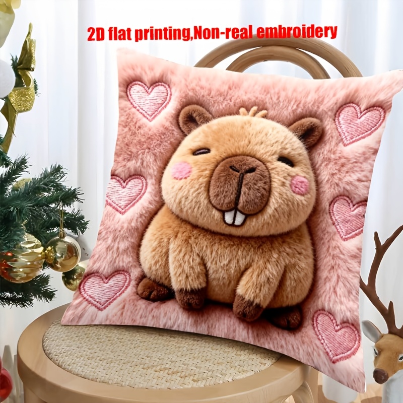 E-shop Kissenbezug mit Capybara-Druck, geeignet für Valentinstagsdeko, weicher Reißverschluss-Kissenbezug aus mit Capybara-Design, maschinenwaschbare