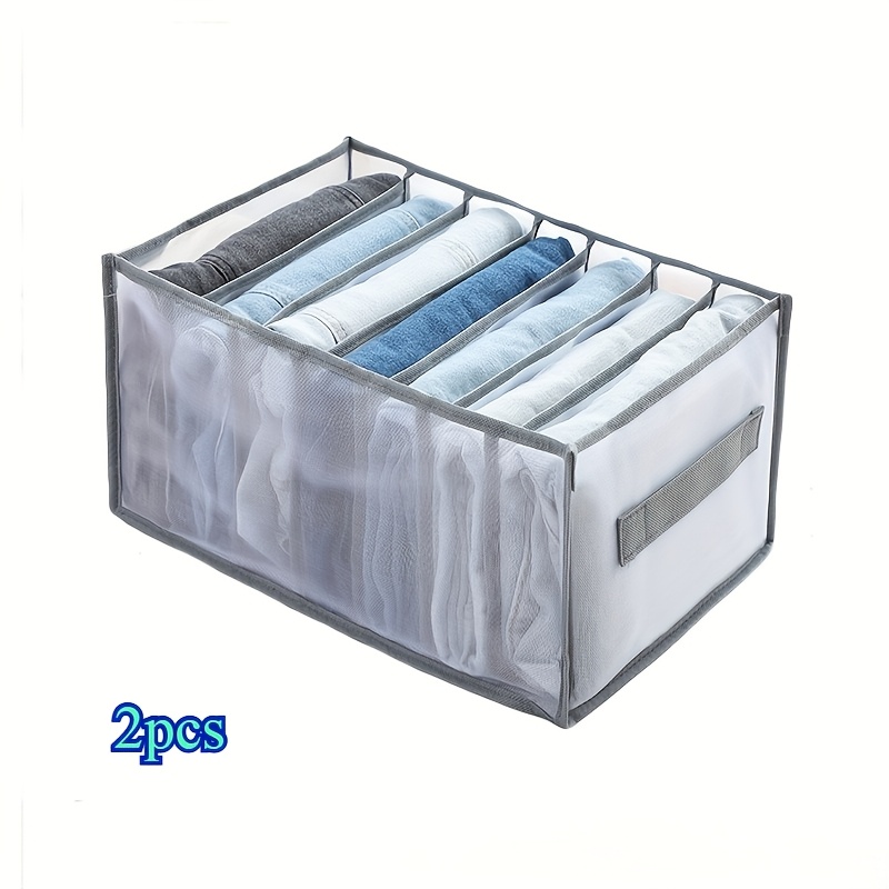 TEMU 2pcs Set Premium Fabric Closet Storage Boxes - With Handles, Foldable Drawer Organizers, Transparent Mesh Design, Space-saving Clothing Storage