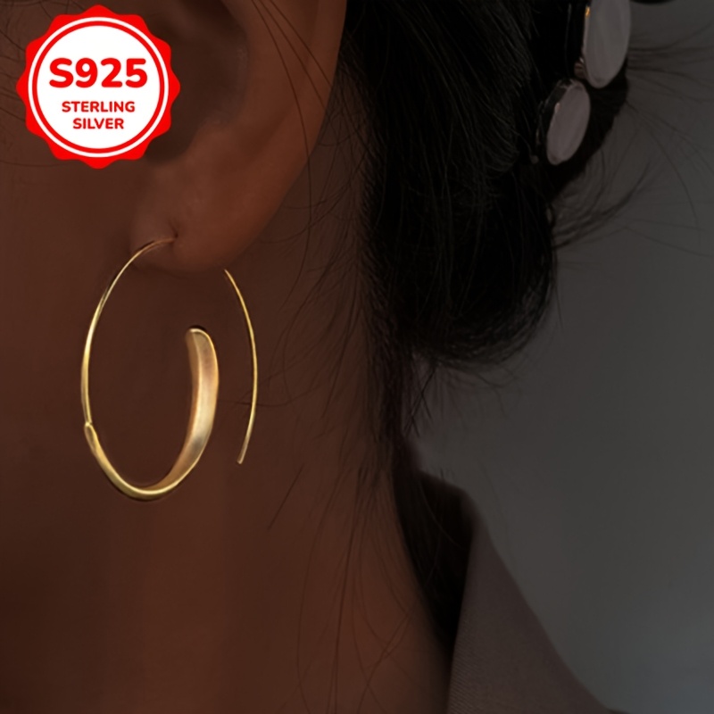 

1 Pair Elegant S925 Sterling Silver Large Hoop Earrings, Exaggerated For Women, Daily & Party Wear, Jewelry