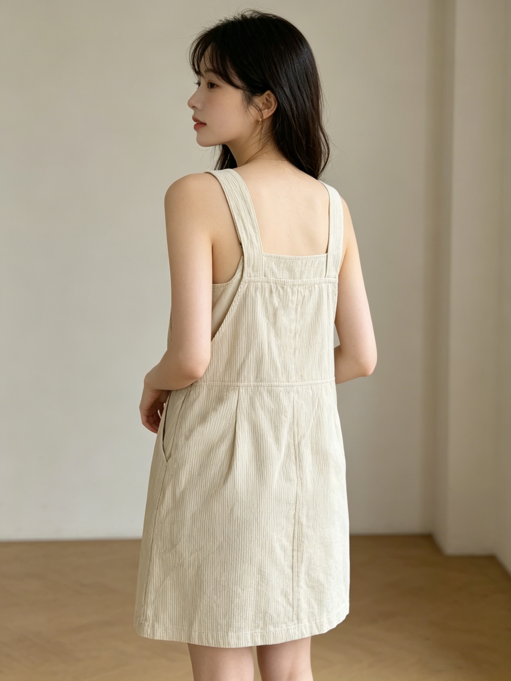 korean style pinafore dress beige corduroy 2026 loose casual kyle richards online store