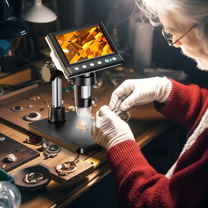 [1000X Digital Microscope] Coin Microscope with 8 Adjustable LED Lights, 4.3inch Soldring Microscope for PCB Repair, PC View