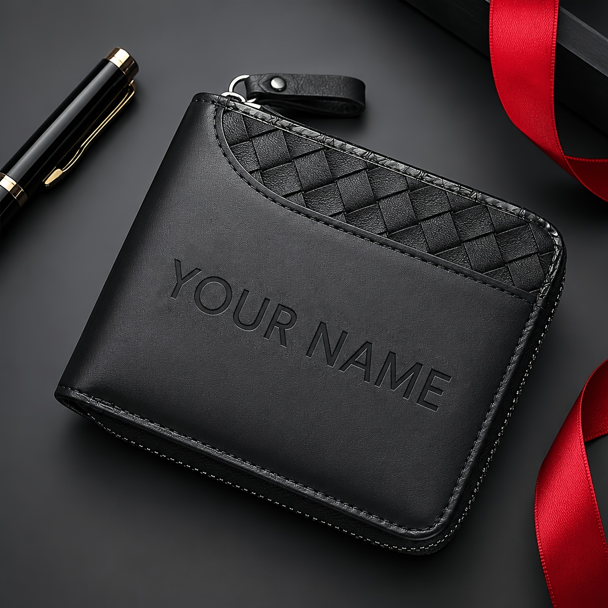 TEMU Personalized Men's Zipper Wallet, Custom Name Engraved Wallet For Him, Business Travel Everyday Use, Birthday Anniversary Father's Day Gift,