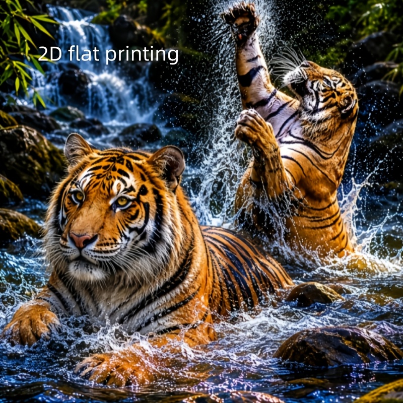 TEMU 1pc 2d Twin Tigers Diamond Decorative Painting, Round Drill Art, Diy Canvas, Mosaic Craft, Handmade Craft Gift, Suitable For Living Room,
