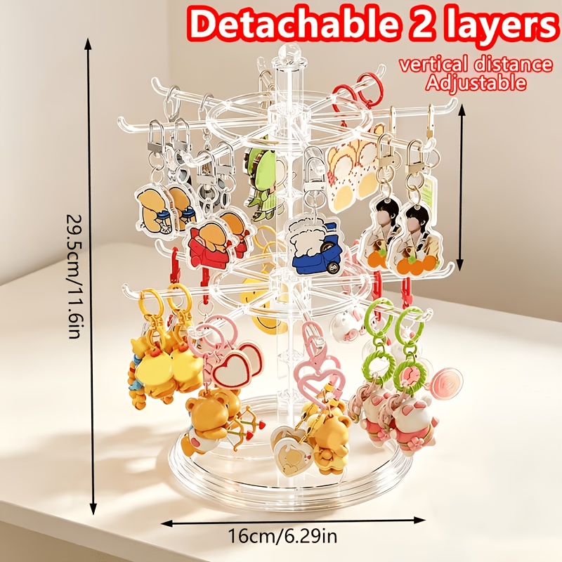 TEMU 1pc Rotatable Double-layer Keychain And Jewelry Hanging Display Stand, Adjustable Height, Detachable Desktop Hanging Organizer With Multiple