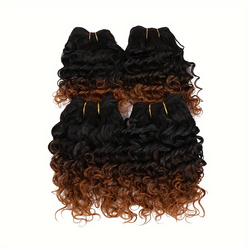 

4pcs Set Ombre Blonde Curly Synthetic Hair Weave - T1/30 Blonde, 160g , For All Women, Blonde Hair Extensions