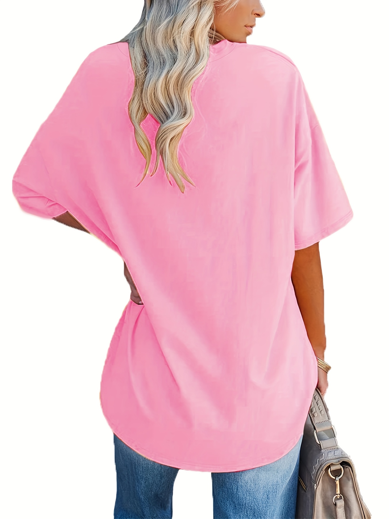 Plus Size - Women'S Plus Size V-Neck Casual T-Shirt - Short Sleeve, White with Black Letter Print, Lightweight Summer Tee for Casual Attire, Ladies T Shirts