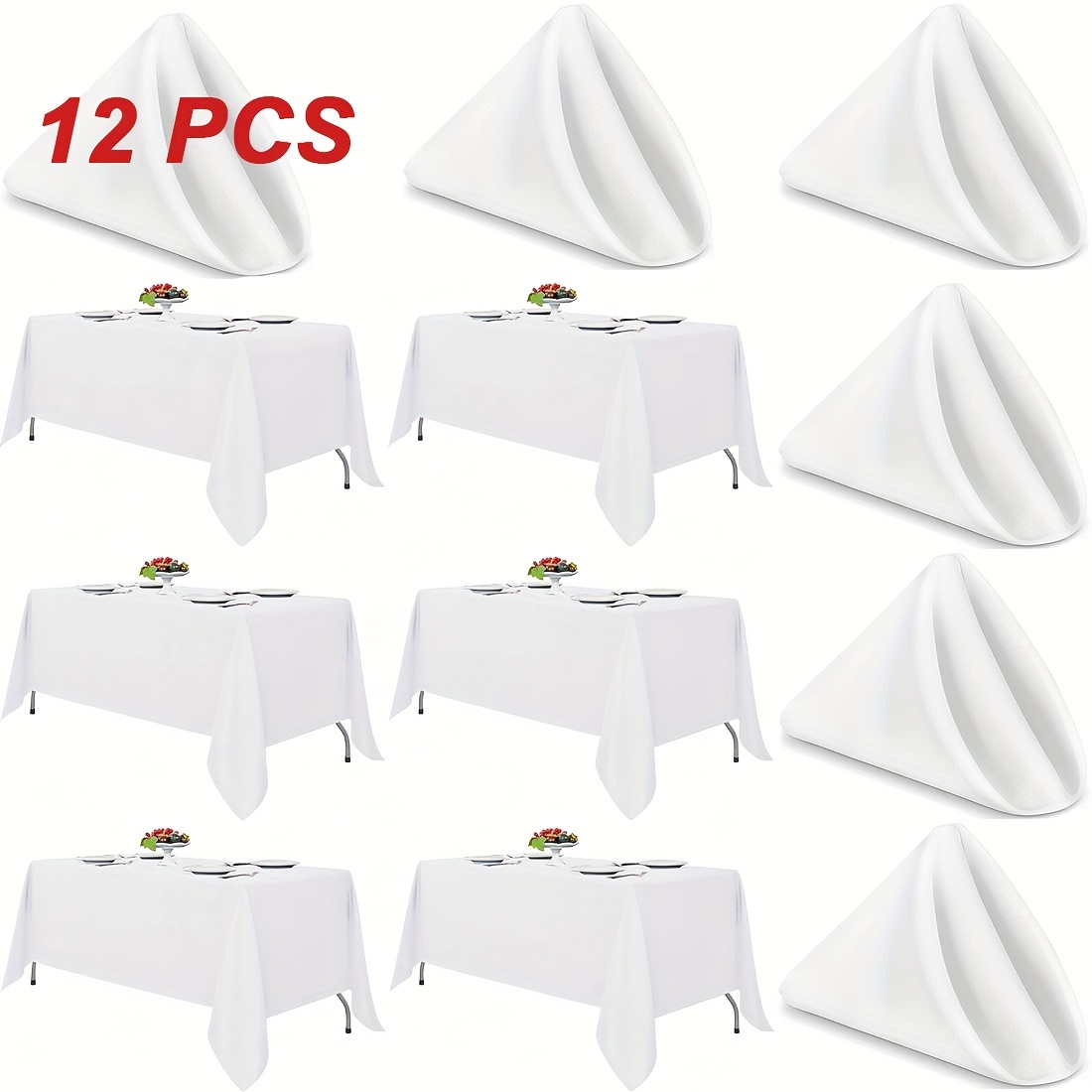 

12pcs Polyester Tablecloths And Polyester Cloth Napkins - Solid Color, Wrinkle-resistant, Machine Washable Rectangle Table Covers For Dining & Party - Woven Fabric, Rectangular Shape, Table Linens