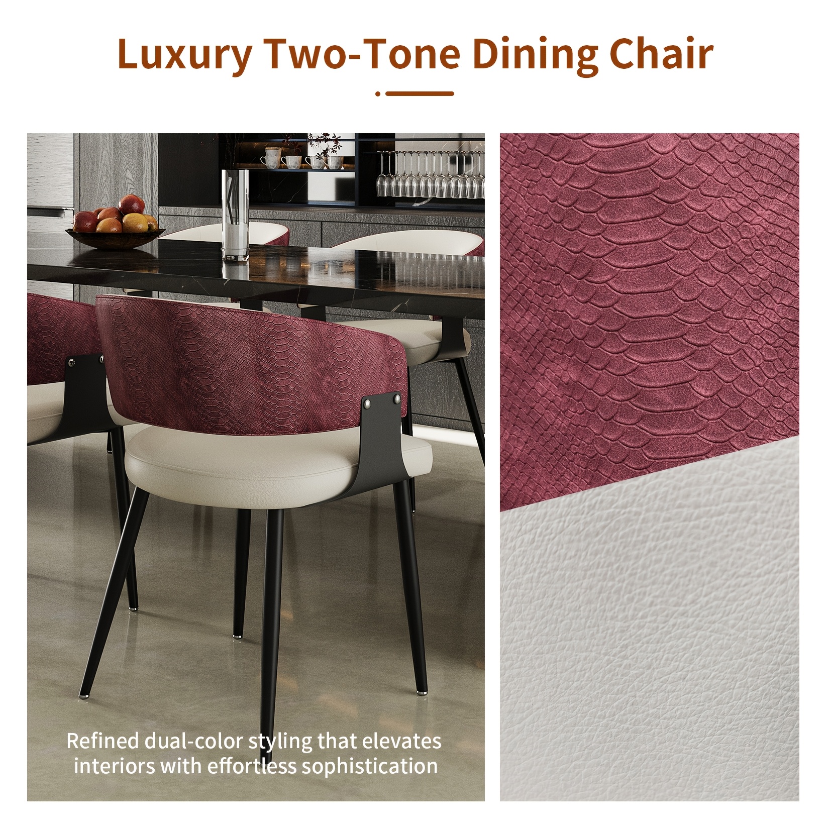 AESOME Mid-Century Dining Chairs Set of 2 Crocodile-Textured Back Upholstered Kitchen Chairs for Living Room Lounge, Luxury Microfiber Faux Leather Dining Room Chair, Easy Assembly (Chairs Solely)
