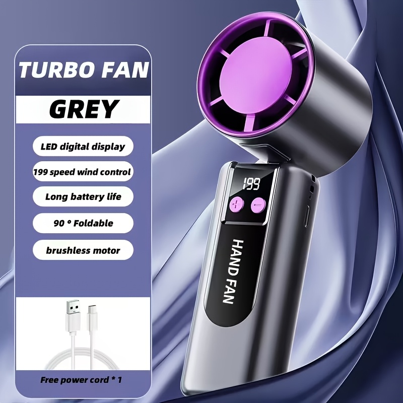 Image of 2026 All-new Upgraded Handheld Folding Fan, 3-in-1 Mini Turbo Fan, Usb Large-capacity Battery, Force, Brushless Motor - Long , 199- Setting, Lightweight Design, Suitable For Home, Office, Travel