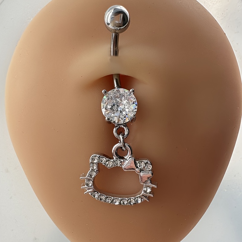 Hello Kitty Rhinestone Cute Pendant Belly Button Ring Piercing Jewelry Cross-border European And American