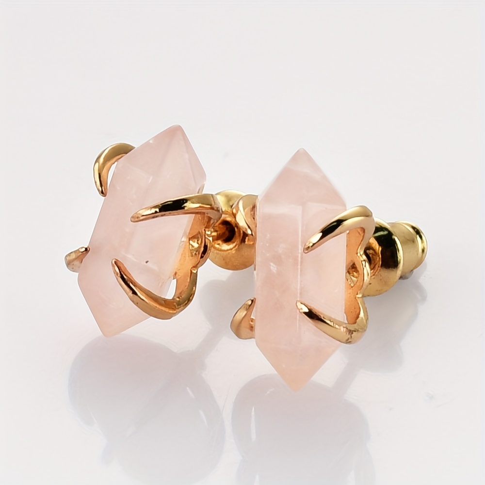 Natural Stone Hexagonal Prong-Set Stud Earrings